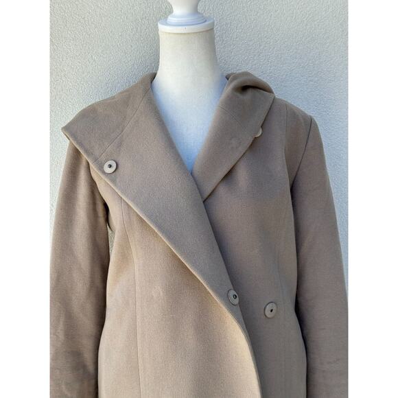 Lan jaenicke Designer Cashmere Coat Sz.1 (0-2) Neutral Taupe Button Closure - Picture 2 of 10
